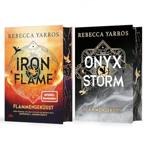 Iron Flame & Onyx Storm von Rebecca Yarros &ndash; Flammengek&uuml;sst-Reihe Band 2+3 im B&uuml;cherset inkl. Lesezeichen, Deluxe-Ausgaben mit Farbschnitt &ndash; Fantasy-Bestseller &uuml;ber Drachen, Magie, Liebe & Abenteuer